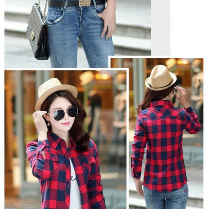 Slim Fit Plaid Long Sleeve Women's Shirt Qiang Yixuan Brand Autumn New Korean Version Cotton Button-Up Shirt