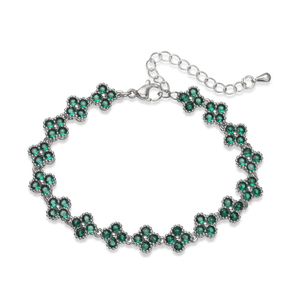 HECHENG, Colorful Flower CZ Stone Copper Metal Bracelet/Necklace with Lobster Clasp, Adjustable, Minimalist Romantic Jewelry