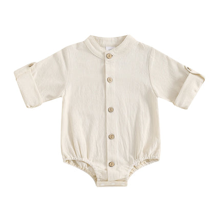 Long Sleeve Baby Boys Rompers Soft Solid Color Buttons Toddler Infant Clothes Bodysuits Fall Spring Casual Newborn Jumpsuits