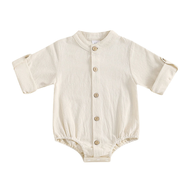 Long Sleeve Baby Boys Rompers Soft Solid Color Buttons Toddler Infant Clothes Bodysuits Fall Spring Casual Newborn Jumpsuits