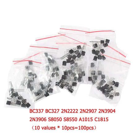 50-900PCS Transistors kit NPN PNP S8050 S8550 S9012 2N3904 2N3906 C1815 A1015 MJE13001 BC327 BC337 BC517 BC547 BC548 BC549 BC558