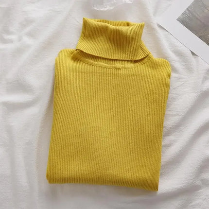 Korean High Collar Knitted Long Sleeve Base Shirt Pure Color Slimming Versatile Underwear Elegant Inner Long Top Women's Fashion