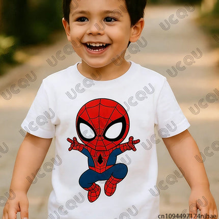 2026 New Cute Spider-man Cartoon Print Children Cotton T-shirt Summer Short Sleeve Tees Boys Girls Clothes Casual Kids/Adult Tops