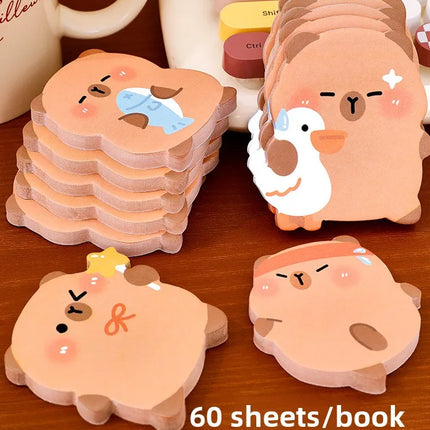 5Pcs/Lot Cute Capybara Sticky Note 60Sheets/Book Kawaii Goose Fish Capybara Shaped Memo Pad Student Message Writing Pads School