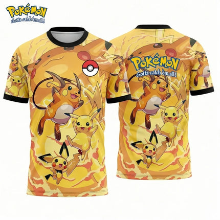 Summer 2026 Pokemon "Thunder Evolutionary Chain" Blood Sports Themed 3D Printed Breathable T-shirt Adult Parent-child Top