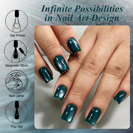 8ml Green Gemtone Cat Magnetic Gel Nail Polish Jewel Effect Nails Semi Permanent Nail Art Soak Off UV LED Gel Varnish Manicure