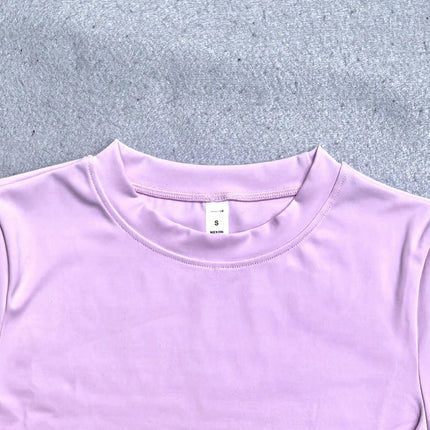 Summer Short Sleeve Yoga Top Women Workout Gym Crop Top Slim Fit Round Neck Yoga Shirt Seamless Sports Stretchy Shirts