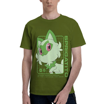 Bandai Pokemon   Sprigatito Stats Men T-Shirt Clothes  Novelty Tees Short Sleeve fugees Cotton