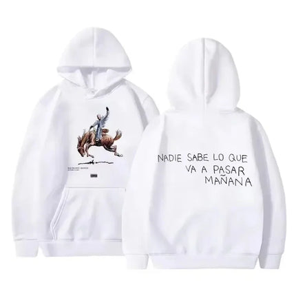 Men Woman Fleece Oversized Hoodies Hip Hop Rapper Bad Bunny Nadie Sabe Lo Que Va A Pasar Mañana Hoodie Men's Hoody Sweatshirts