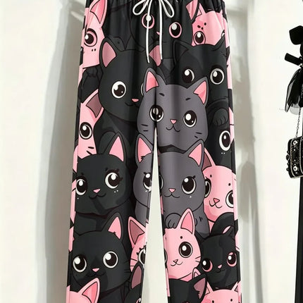Men's cute and adorable printed casual pants, loose drawstring style, fun design, suitable for summer holidays,  and home wear