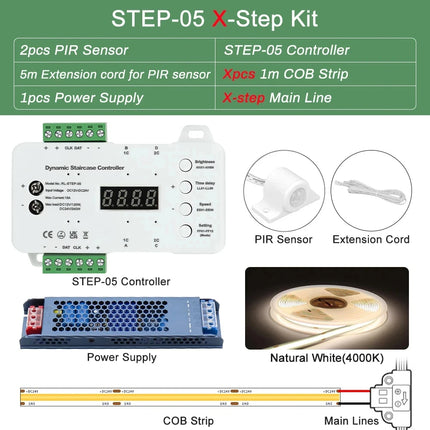 1-40 Steps LED Stair Light Motion Sensor Stairs Lighting With 2 PIR Sensor Staircase Lights COB LED Strip Stair Kit Step Light