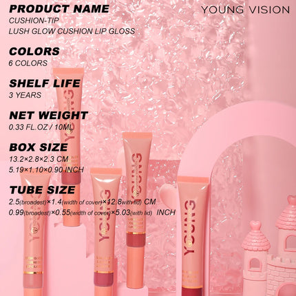 YOUNG VISION  6 color Liquid Water Brightening Lip Color Plush Brush Head Squeezing Lip Color Moisturizing  Lip Glaze