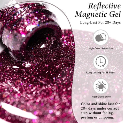 7ml Cat Reflective Magnetic Gel Nail Polish Purple Red Glitter Semi Permanent UV Gel Varnish Soak Off Nail Supplies Manicure DIY
