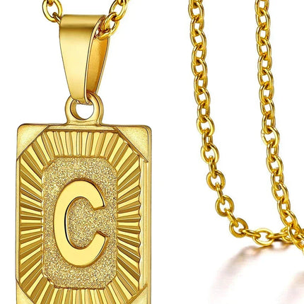 Fashion 26 Letter Gold Color Pendant Necklace for Men Women O Chain Link Charm Square Initial Necklace Choker Jewelry