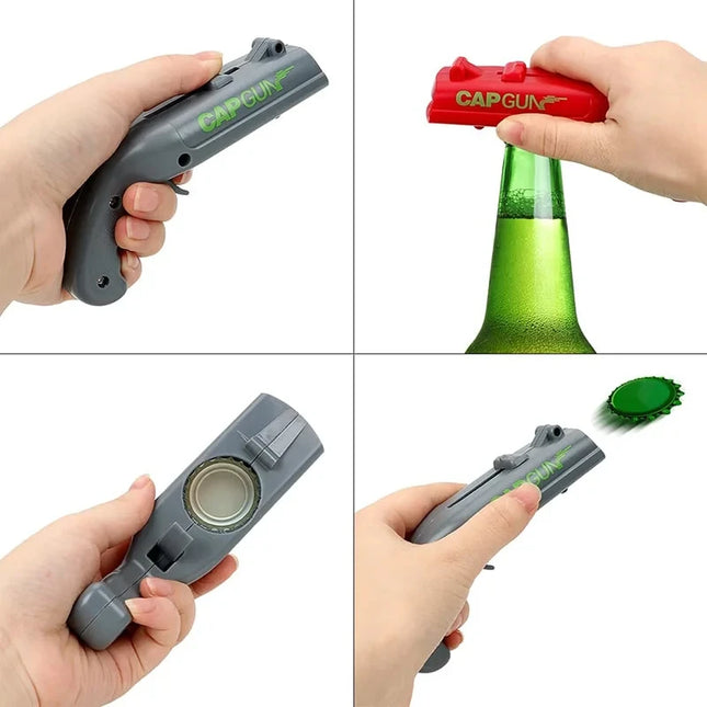 1/2/4Pcs Bottle Opener Portable Cap Gun Creative Flying Cap Launcher Beer Opener Bar Tools Beverage Opener Shaped Cap Opener