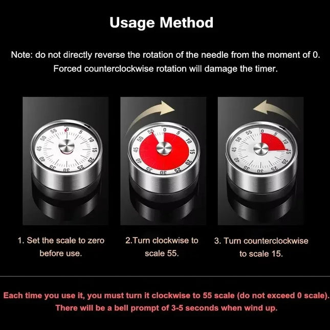 Stainless Steel Timer Kitchen Magnet Mechanical Egg Timer Home Baking Cooking Alarm Clock