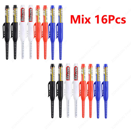 100-1Pcs 45mm Long Nib Head Carpenter Marker Pens White/Black/Blue/Red Hole Marker Pen for Measuring Woodworking Hand Tools