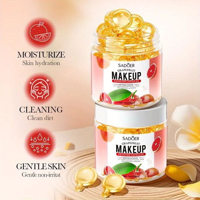 Grapefruit Makeup Remover Capsules Deep Cleanse Dissolve Waterproof Makeup Gentle On Skin Travel Friendly