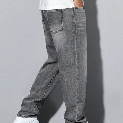 Men's straight skinny grey jeans, straight and simple design, suitable for daily wear in all seasons