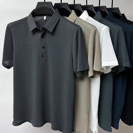 New Men's Business Casual Short-Sleeved Bone Flower Solid Color POLO Shirt Fashion Breathable Comfortable Summer Versatile Top