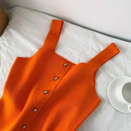 Women's Knitted Slim Fit Vest Summer 2025 Svel Top Single Button Design Versatile Inner and Outer Wear Commute Sle