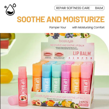 24Pcs Assorted Fruit Flavor Lip Balm Set Hydrating&Nourishing&Prevents Chapped Lips Care Dry Lips & Fine Lines Lip Balm