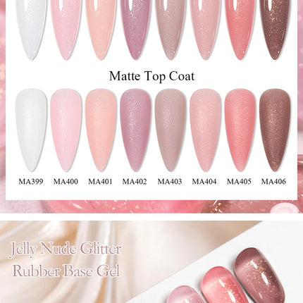 MEET ACROSS 7ml Rubber Base Gel Glitter Nude Pink White 2 In 1 Gel Nail Polish Nail Art Varnish For Nails Winter Autumn Manicure