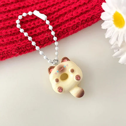 Cartoon Cute Donut Cat Pendant Keychain Phone Lanyard Charm Strap Bag Charm Animal Pendant for Student Backpack Bag Charm Gift
