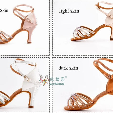 Latin Dance Shoes for Women Rumba Chacha Performance High Heel Diamond Shoes 33-41 Size Girl's Ballroom Waltz Competitoin Shoes