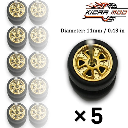 1/64 Model Wheels Rubber Slick Tires ABS Wheels for Hot Wheels  Tomica Mainline Diecast Model Car Refit Parts-Dia 11mm (5 Set)