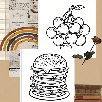FOOD DRINK & SWEETS BOLD-EASY Coloring Book 24page Perfect Gift for Adults Picture Book  for Valentine's, Christmas, Halloween
