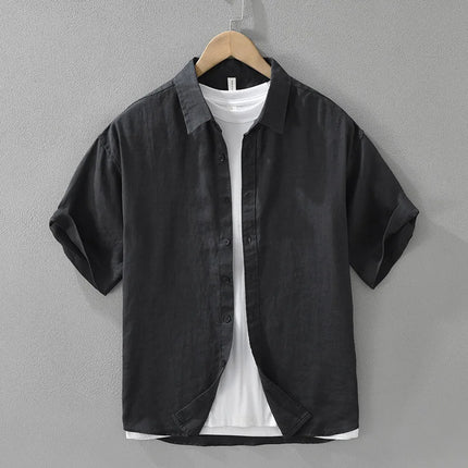 8173 100% Linen Good Quality Solid Color Simple Basic Shirt for Men Summer Fashion Black White Smart Casual Slim Fit Daily Tops