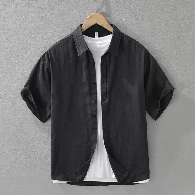 8173 100% Linen Good Quality Solid Color Simple Basic Shirt for Men Summer Fashion Black White Smart Casual Slim Fit Daily Tops