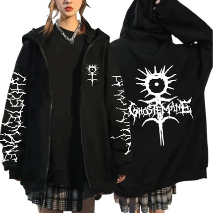 Limited Ghostemane Zipper Hoodie Graphic Print Hoodies Metal Rock Gothic Zip Up Hooded Sweatshirts Harajuku Streetwear Coats