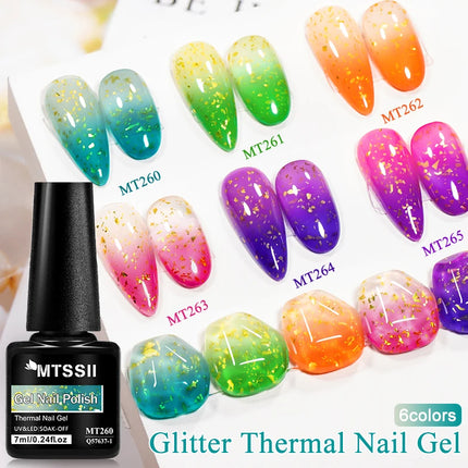 7ml Glitter Thermal Gel Nail Polish Temperature Color Changing Semi Permanent Soak Off Varnish For Manicure Gel Nail Supplies