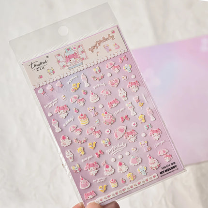 Embossed Sanrio Series Nail Stickers My Melody Hello Kitty Self-Adhesive Nail Parts Long-Lasting Colors Kuromi Nail Accessories