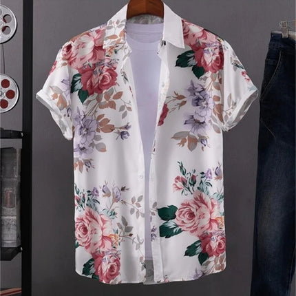 Hawaiian 3D Plant Shirt Flower Geometric Printed Blouse Street Outdoor Single-Breasted Beach Short Sleeve Tops Men's Clothing