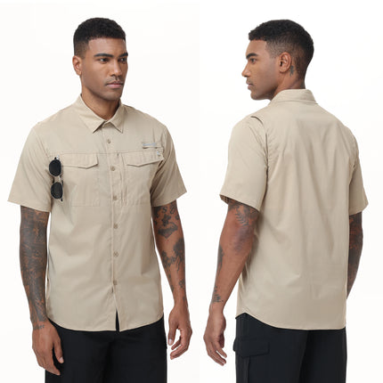 Summer UPF 50+ Men's Short Sleeve Fishing Shirts, Breathable Cargo Shirt, Button Down Tactical Shirts Cooling for Hiking Safari