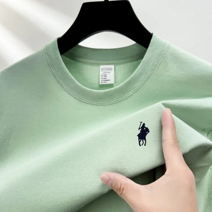 100% pure cotton short sleeve round neck men's T-shirt hot selling luxury brand summer exquisite pony embroidery breathable top