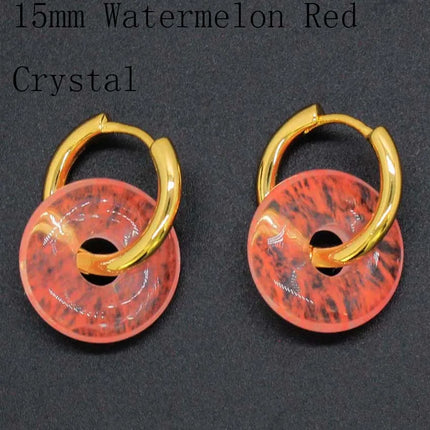 Crystal Earring Natural Rose Quartz Amethyst Crystal Green Aventurine Round Hollow Women Stone Stud Earrings Jewelry Gifts