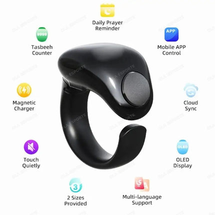 2025 Adjustable Smart Tasbih Tally Digital Counter for Muslims Tasbeeh Zikr Ring Vibration Reminder Waterproof Electronic Rosary