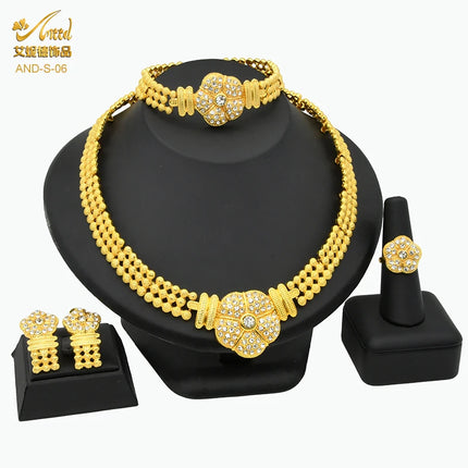 ANIID African Jewelry Set Big Necklace Dubai Ethiopian Gold Color Jewelery Earring Bracelet For Women Bridal Choker Wholesale