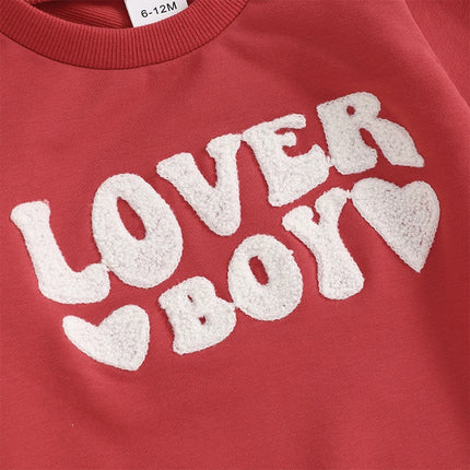 VISgogo Kids Boys Sweatshirt Valentine's Day Clothes Long Sleeve Crew Neck Hoodie Embroidery Letters Heart Pullover Tops