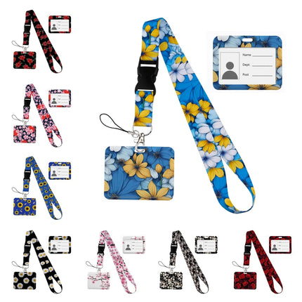 Flower design Lanyard Business Credit horizontal Card Holder Neck Strap Keychain Hang Rope ID Badge Holder Lariat Lasso