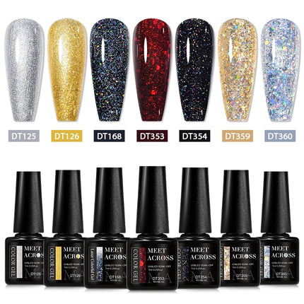 7pcs Glitter Gel Nail Polish Set Gold Silver Red Sparkling Sequins Soak Off UV Gel Varnish Nail Supplies Manicure DIY Art Design