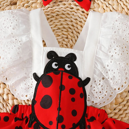 Newborn Baby girl Bodysuit Laceseven star Ladybug Bodysuit+Headband 2-piece set for 0-18 Month old Female Baby Summer Bodysuit
