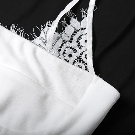 Nibber Summer Lace Patchwork Camisole Women Trend Low-Neck Sleeveless Simple Fashion Classic Sexy Midnight Street Party Vest