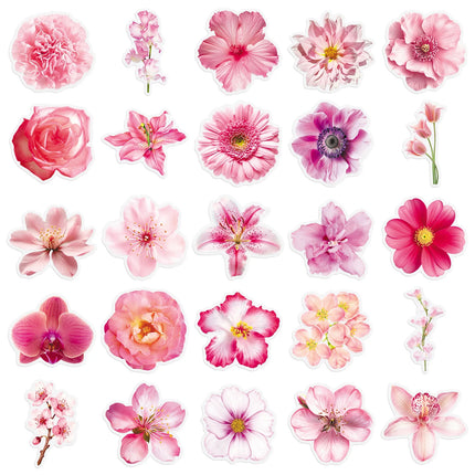 50-100PCS Clear PET Pink Flower Aesthetic Stickers Realistic Plant Waterproof Decal for Stationery Notebook Pen Holder ScrapbooK
