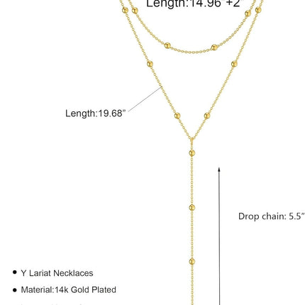 Gold Necklace for Women 14k Gold Plated/Silver Y-Shaped Pendant Necklace Layered Beaded Chain Drop Necklaces For Women Gift