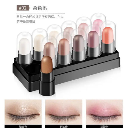 Eyeshadow Pencil Set 12 Colors Waterproof Long Lasting Glitter Shimmer Eye Shadow Pen Highlighter Stick Eyes Makeup Tools